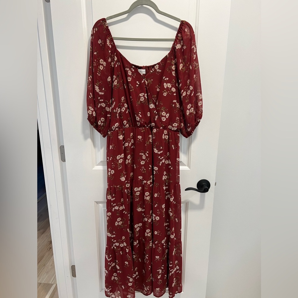 Luxology Burgandy Floral Dress Size Large